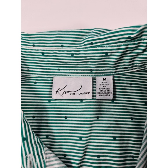 Kim rogers striped polka dot green stretch career blouse 3/4 sleeve M ^ - Picture 5 of 7